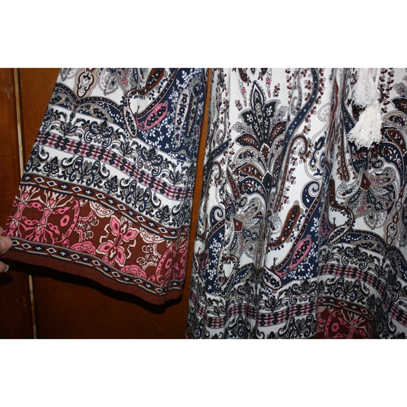 Blu Pepper Tunic Top Sz L Boho Womens LS Blouse Colorful Pink Brown Black Ivory - Picture 4 of 7